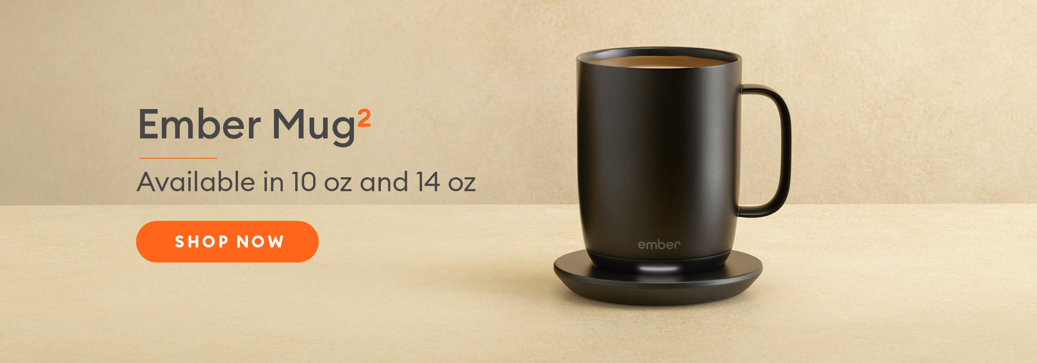 Black Ember Mug2 sits on a marble countertop. Ember Mug2 - Available in 10 oz and 14 oz. Shop Now.